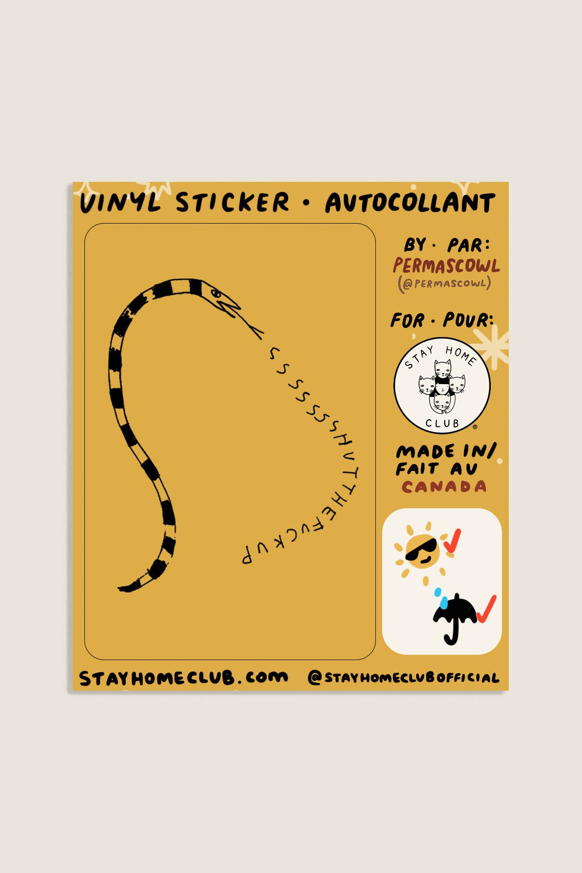 Stay Home Club - STFU Snake Sticker | Waterproof Vinyl Sticker