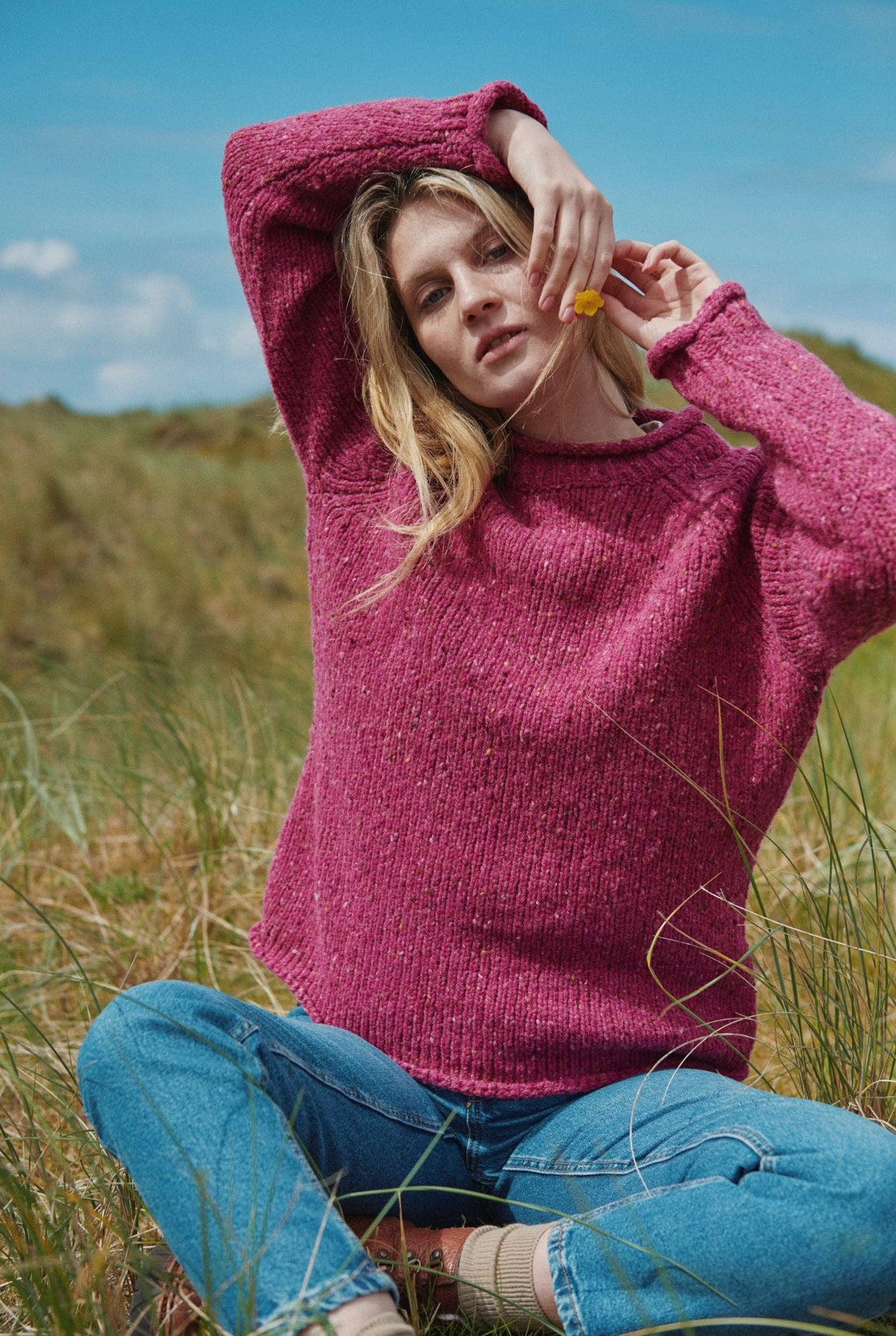 Aran Woollen Mills - Brackloon Tweed Roll Neck Ladies Sweater - Pink