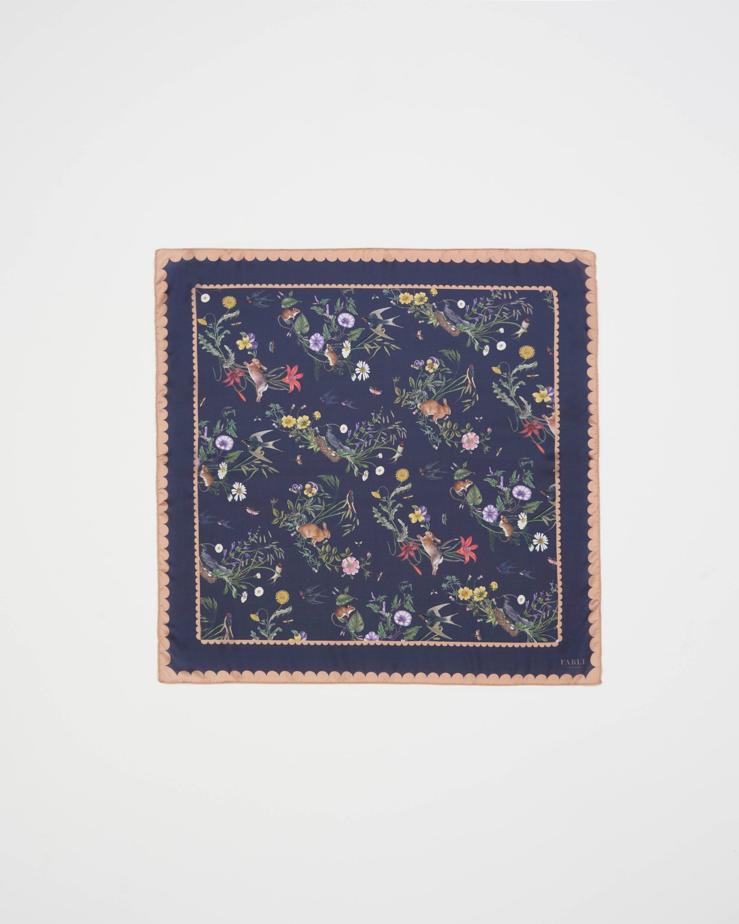 Fable England - Navy Running Bunny Toile Square Scarf