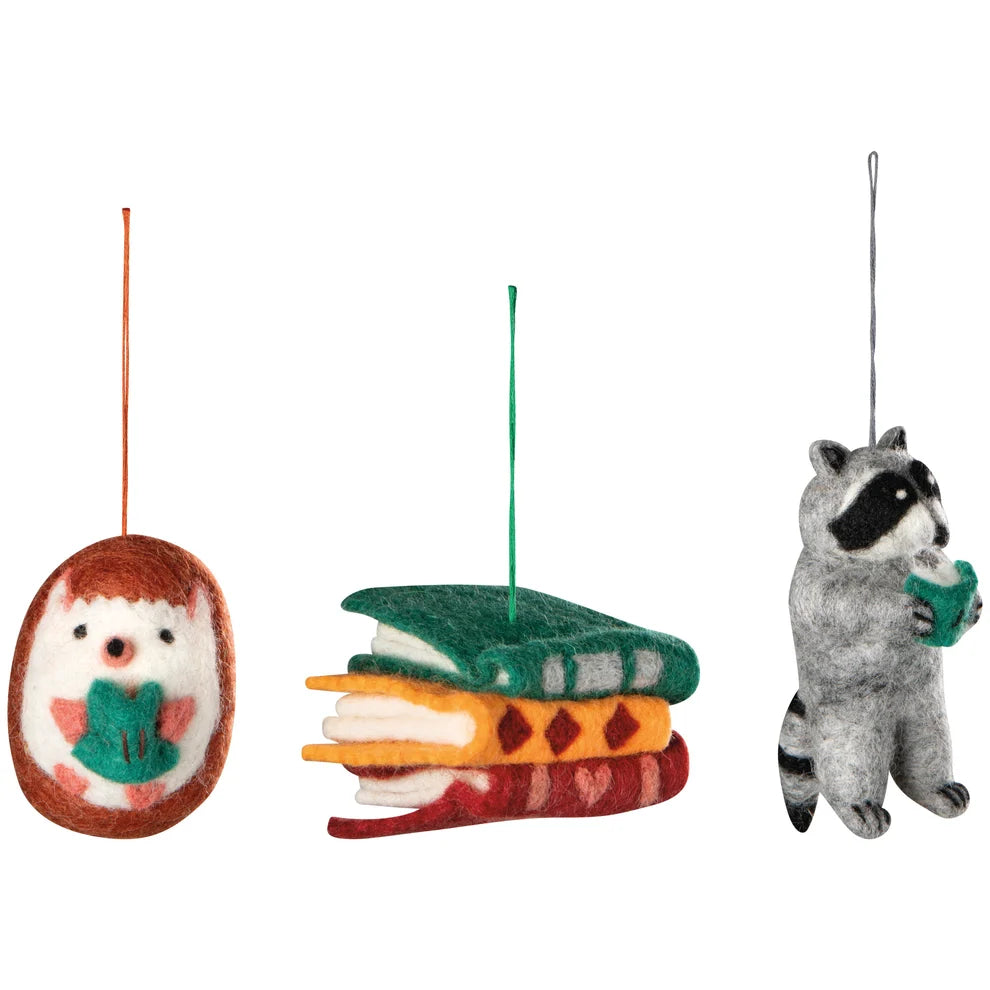Book Club Felt Christmas Tree Ornaments - 3 Assorted Styles