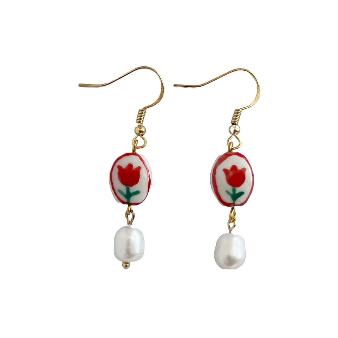 Yellow Dots Studio - Red Tulip Earrings | Beaded Earrings