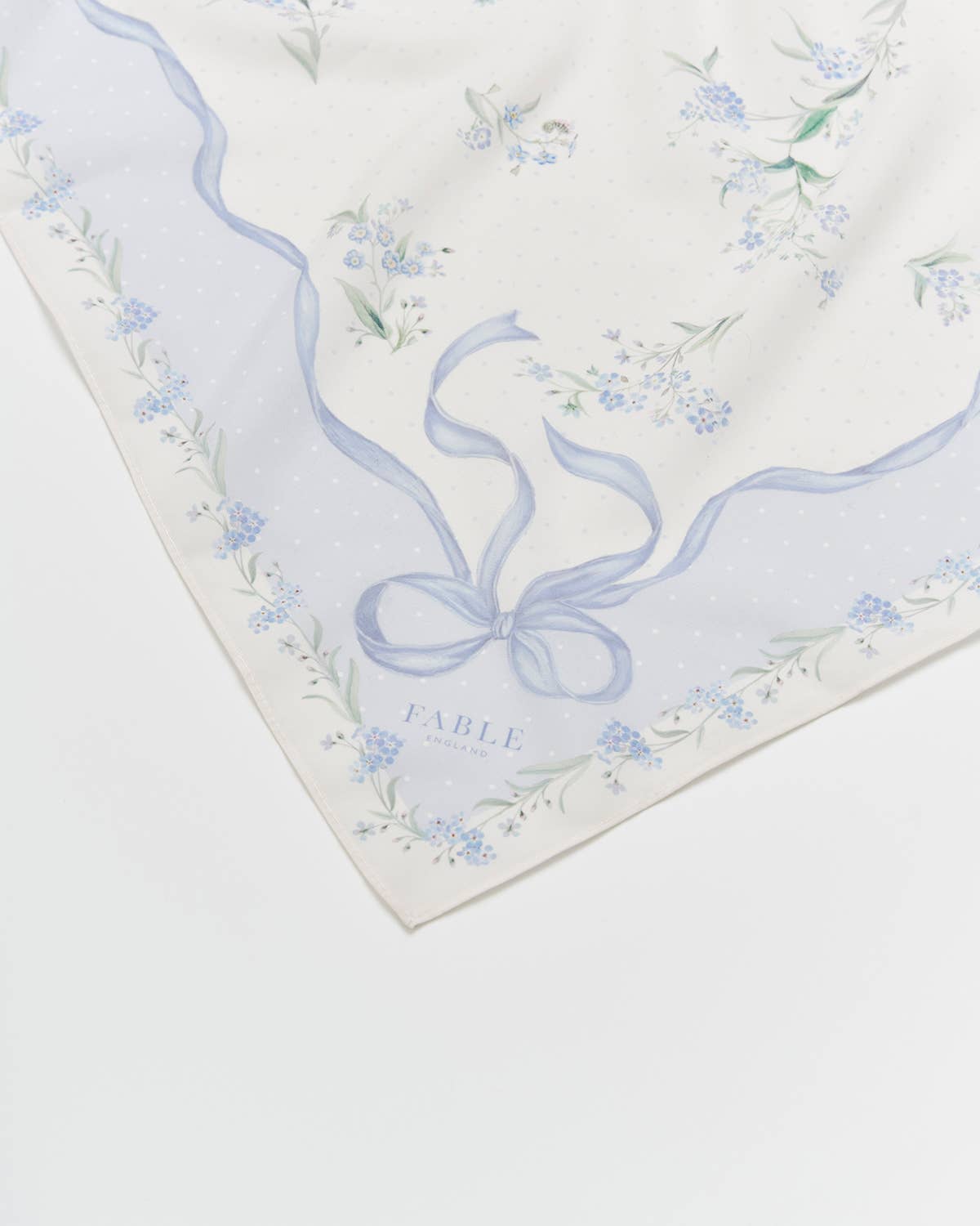 Fable England - Bow & Floral Blue Square Scarf
