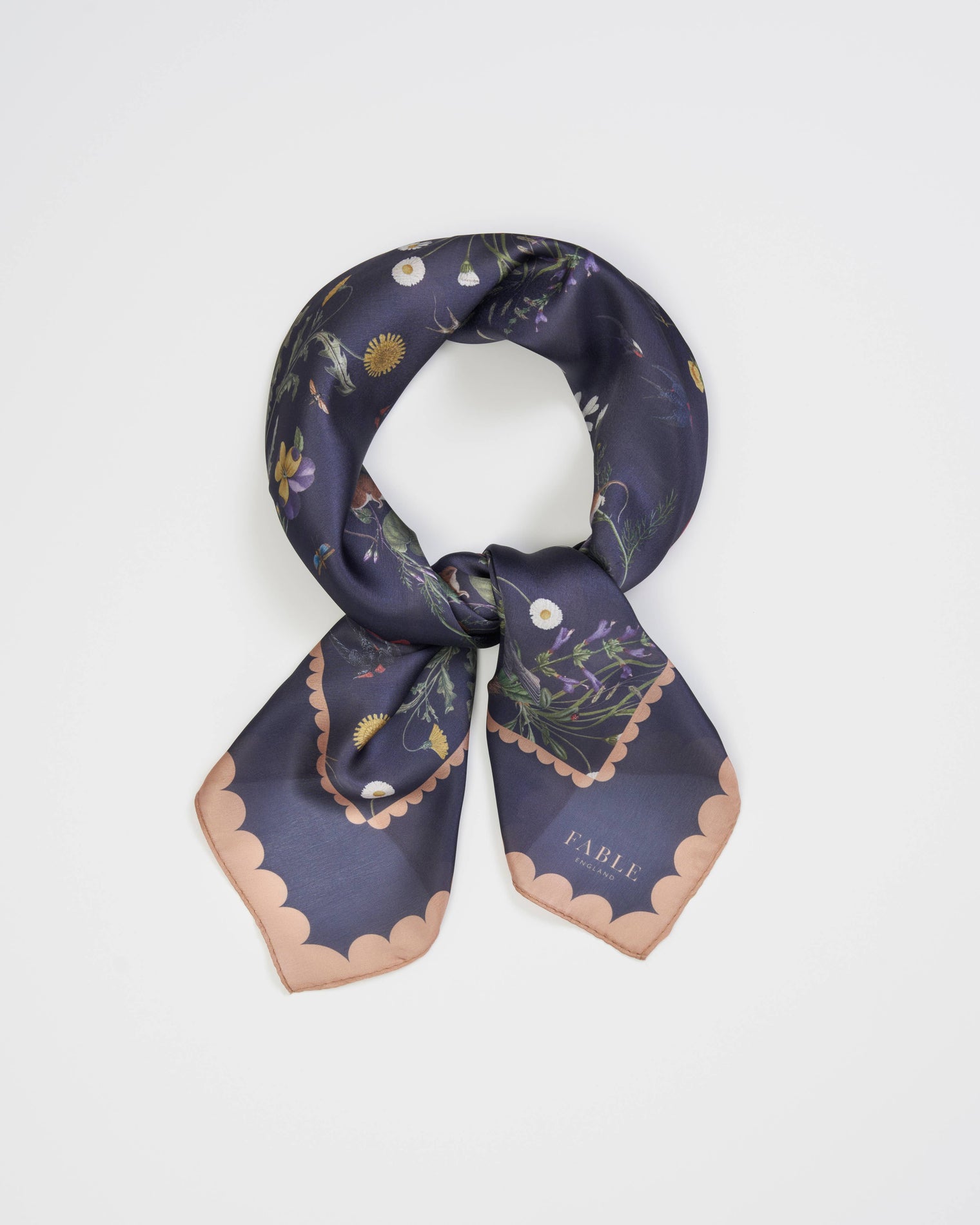 Fable England - Navy Running Bunny Toile Square Scarf