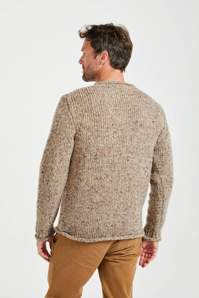 Aran Woollen Mills - Raheen Tweed Roll Neck Mens Sweater - Oat
