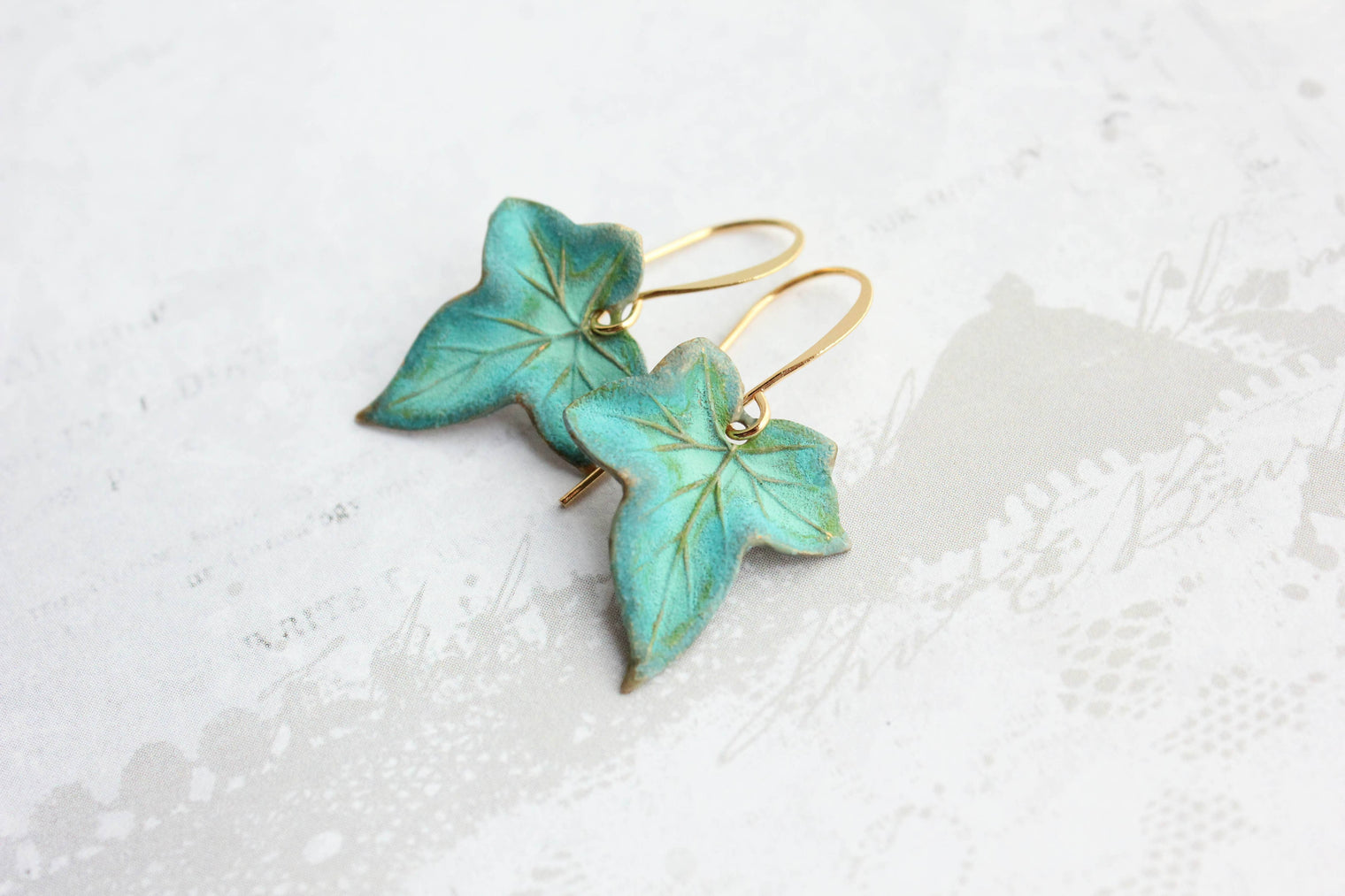 A Pocket of Posies - Ivy Leaf Earrings - Verdigris Patina