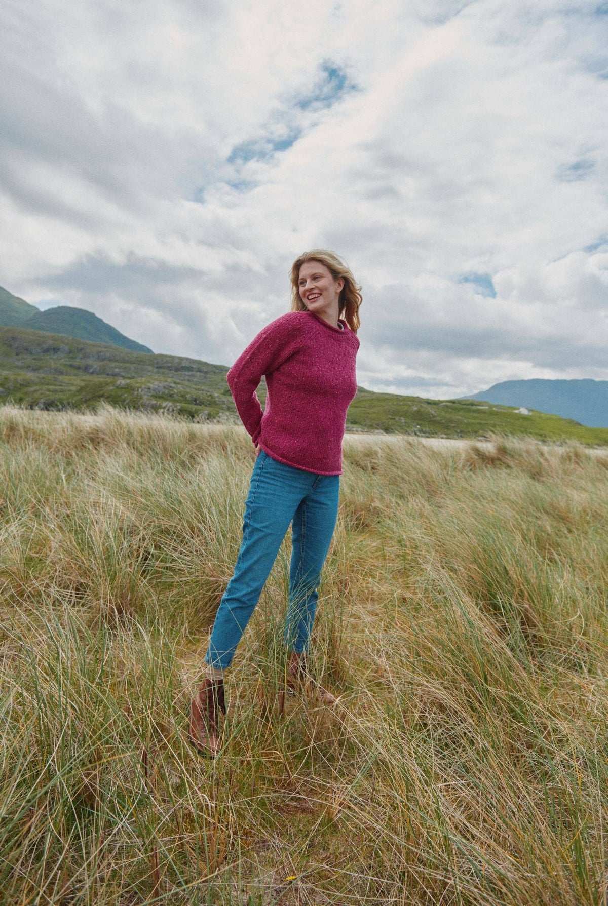 Aran Woollen Mills - Brackloon Tweed Roll Neck Ladies Sweater - Pink