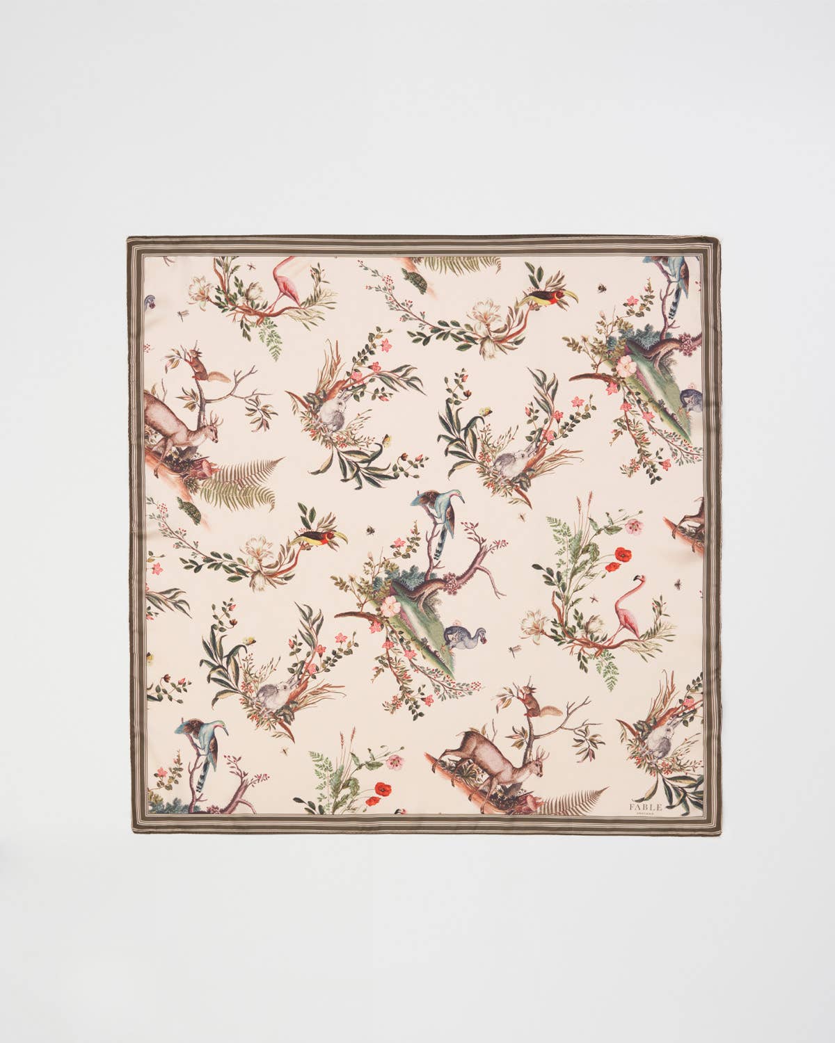 Fable England UK - Toile de Jouy Olive Green Square Scarf