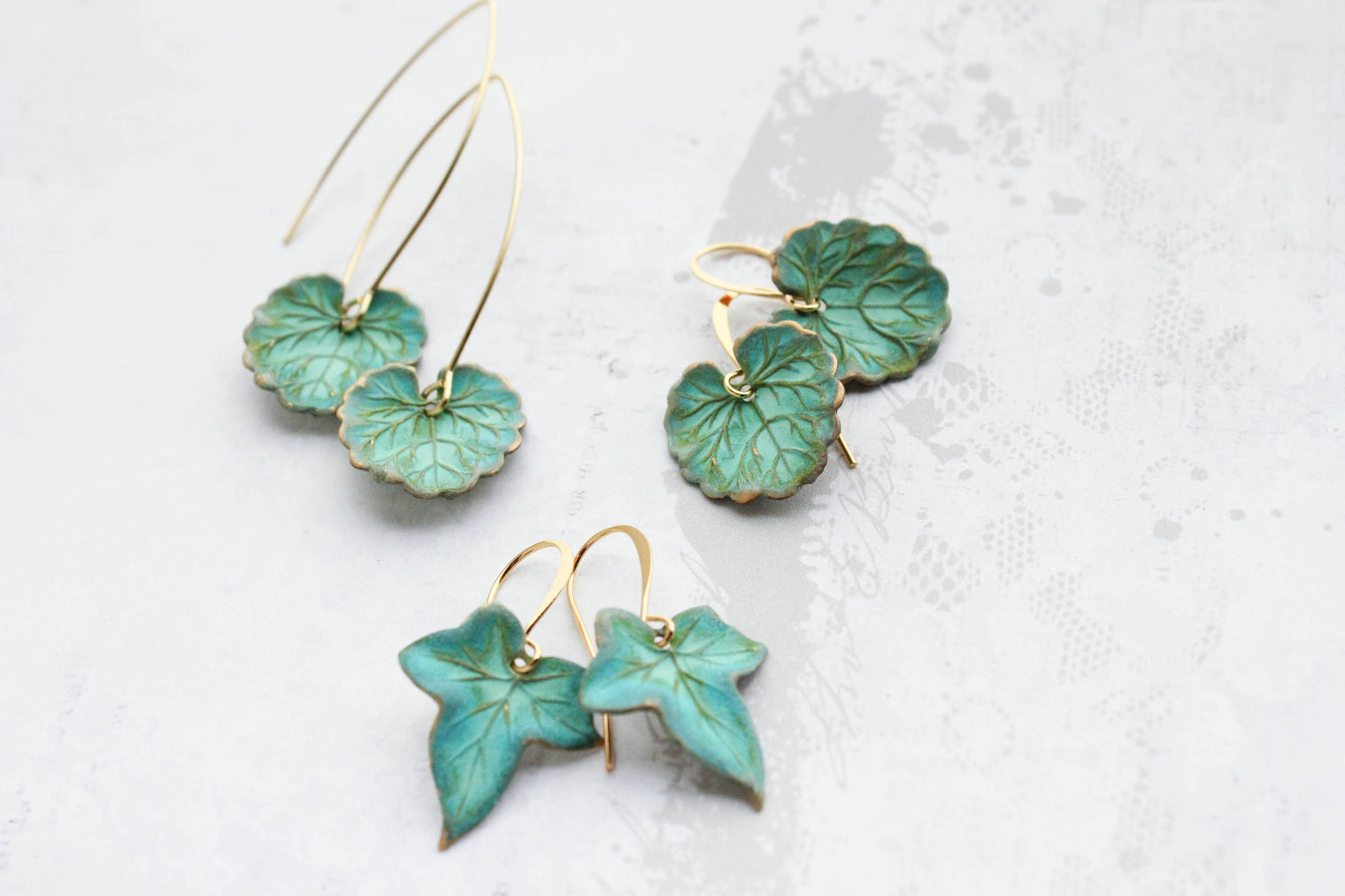 A Pocket of Posies - Ivy Leaf Earrings - Verdigris Patina