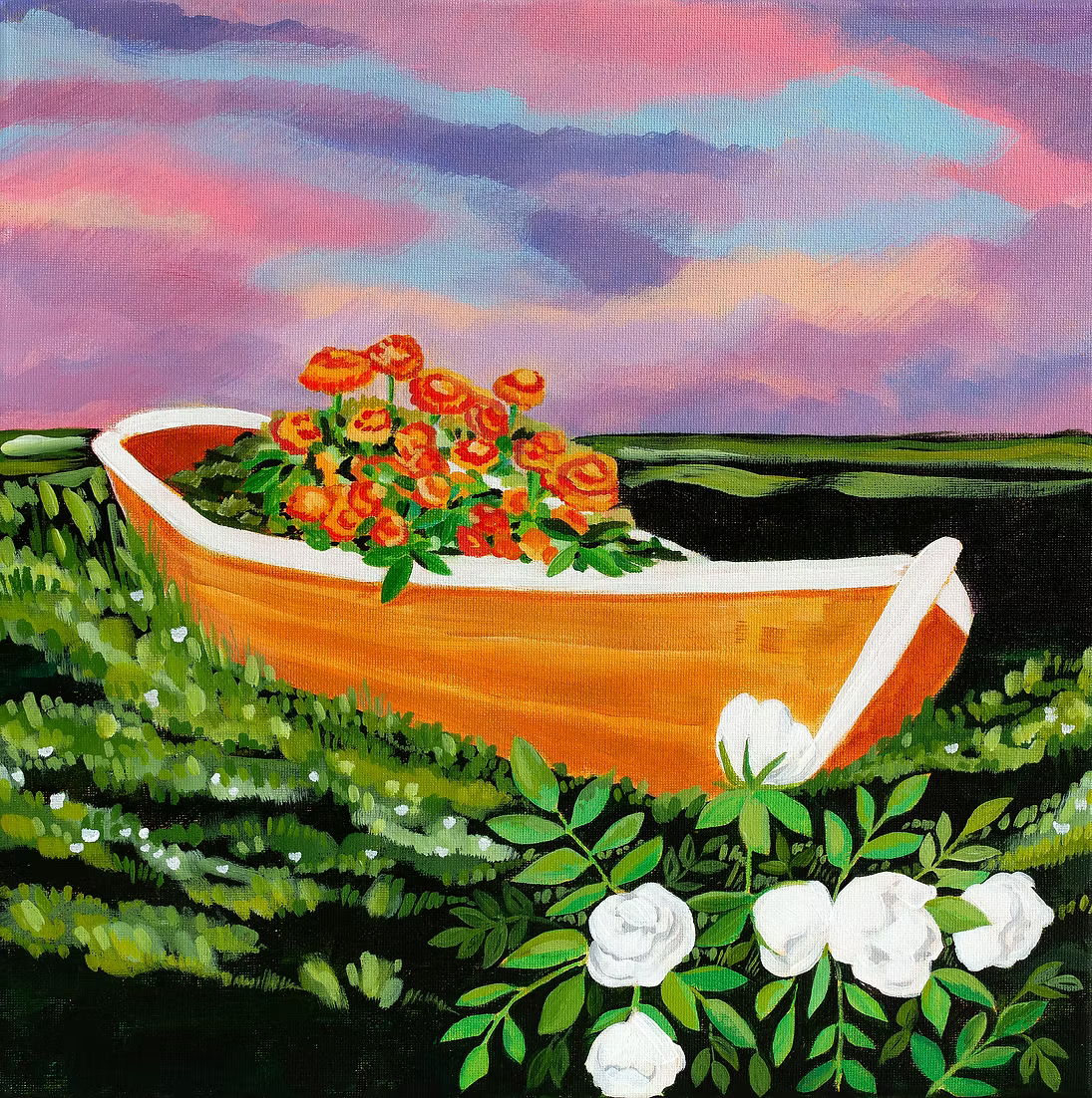 Dory Garden - Square Format Art Print - Nova Scotia Fishing Boat