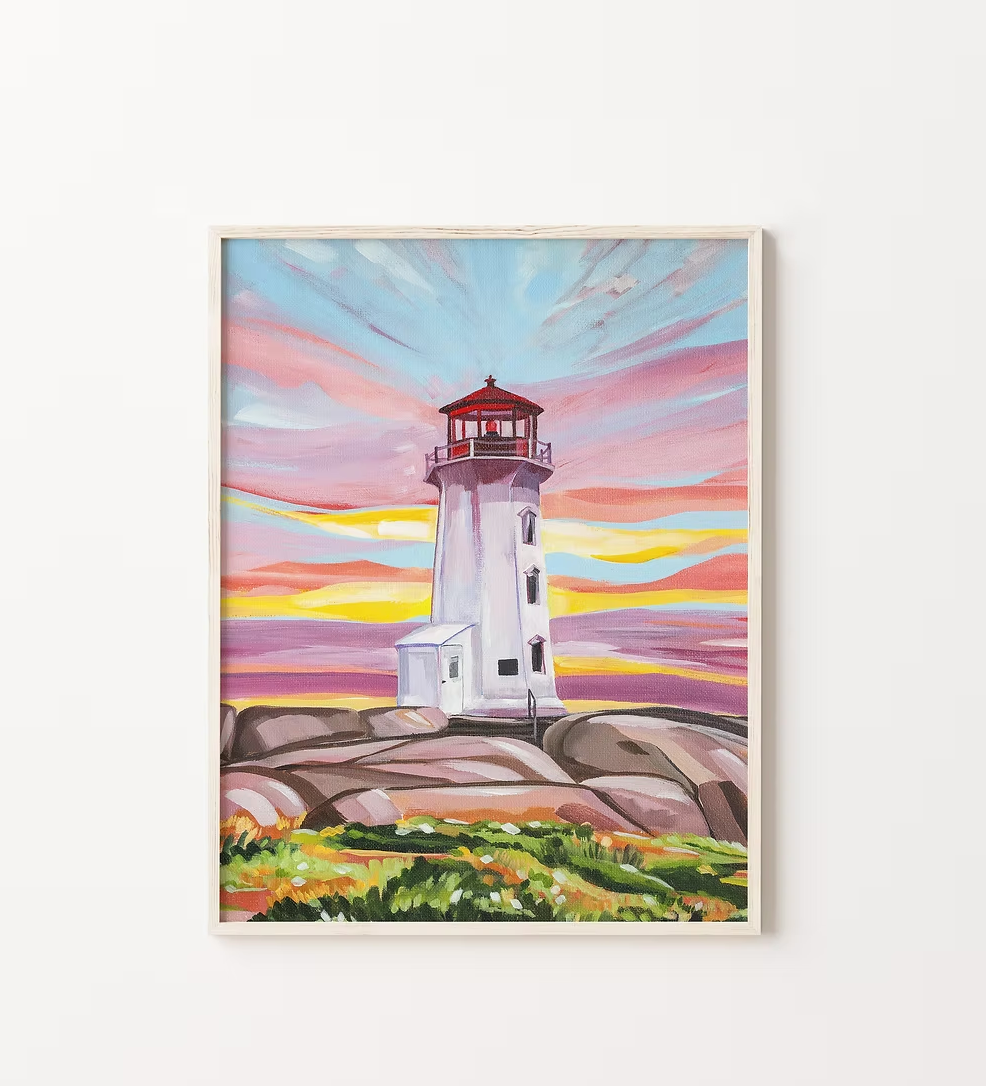Lyndsay Hubley Art - Evening Sky - Peggy's Cove Light House Vertical Art Print & Card