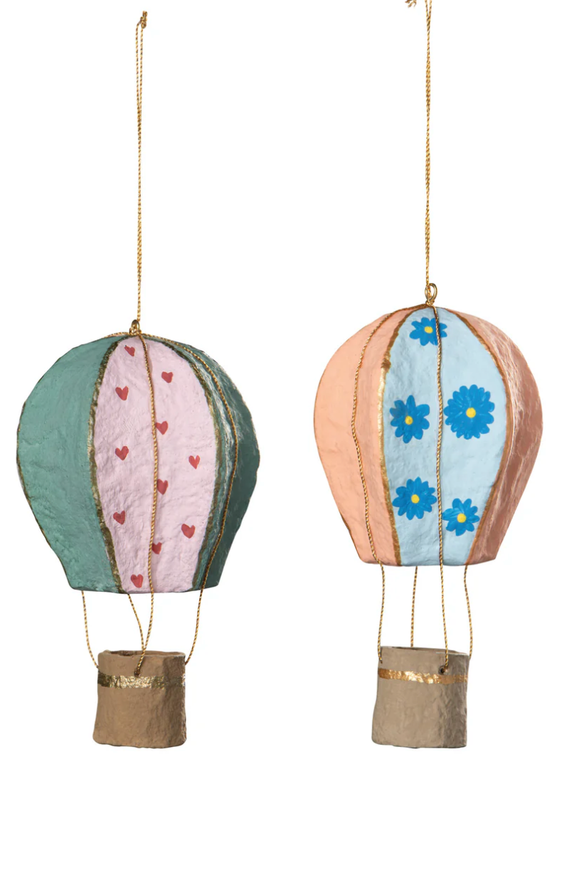 Hot Air Balloon Mache Christmas Tree Ornaments - 2 Assorted Styles