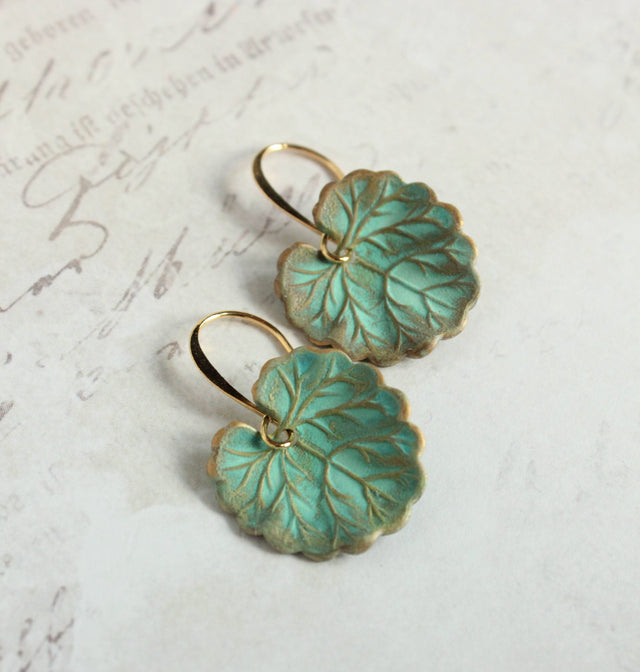 A Pocket of Posies - Lily Pad Earrings - Verdigris Patina