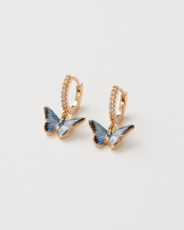 Fable England - Enamel Blue Butterfly Huggie Earrings