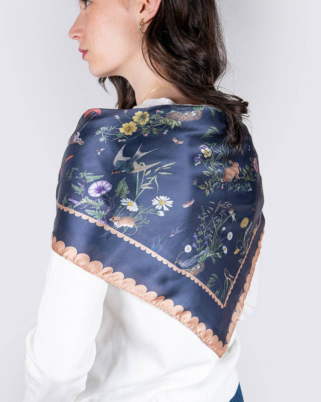 Fable England - Navy Running Bunny Toile Square Scarf
