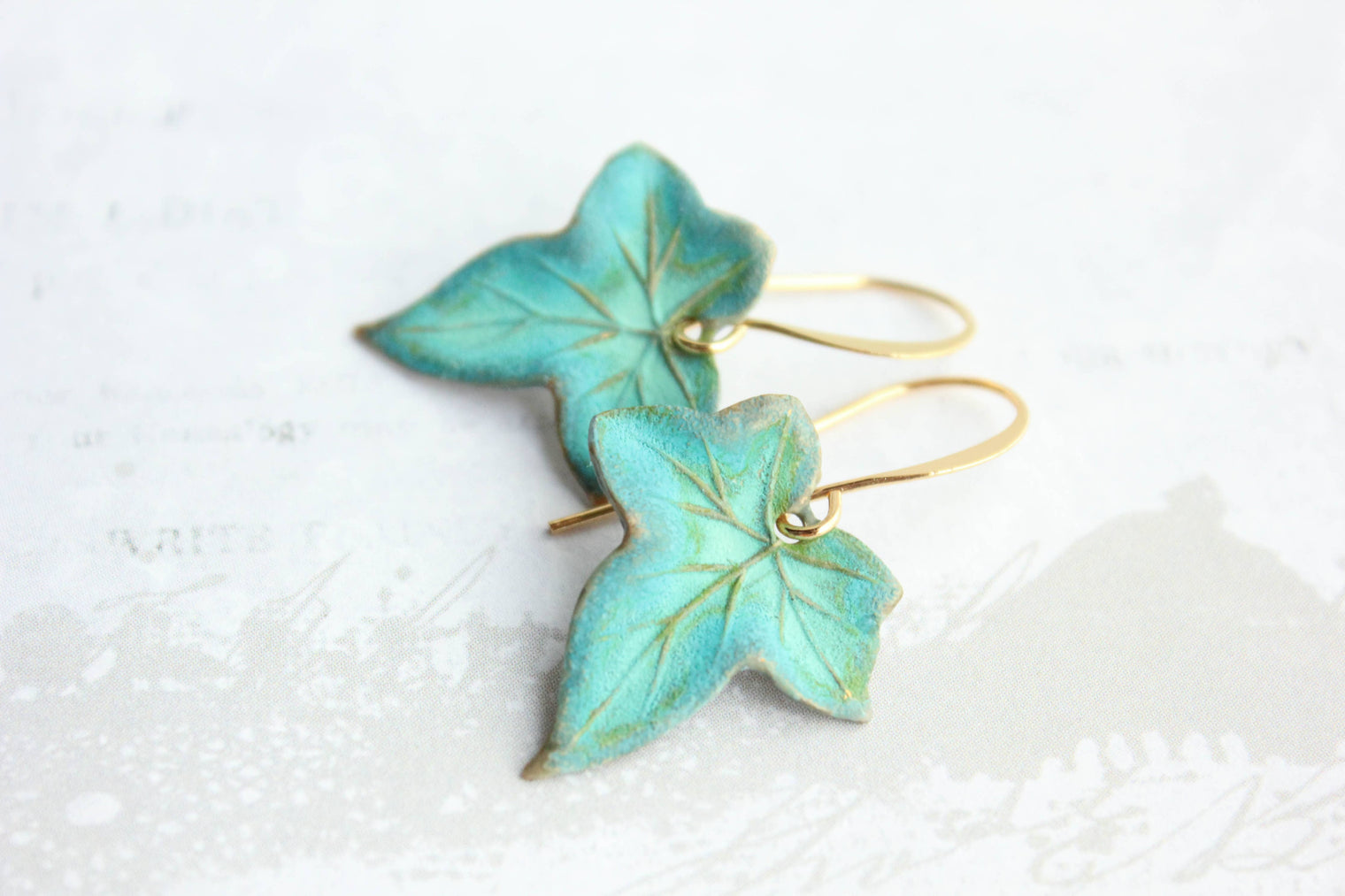 A Pocket of Posies - Ivy Leaf Earrings - Verdigris Patina