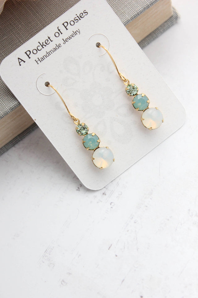A Pocket of Posies - Vintage Glass Earrings | Three Jewel | Aqua and Opal Glass