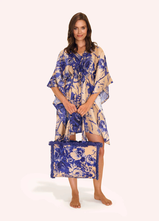 %100 Modal Beach Cover Up/Top, China Blue Blooms