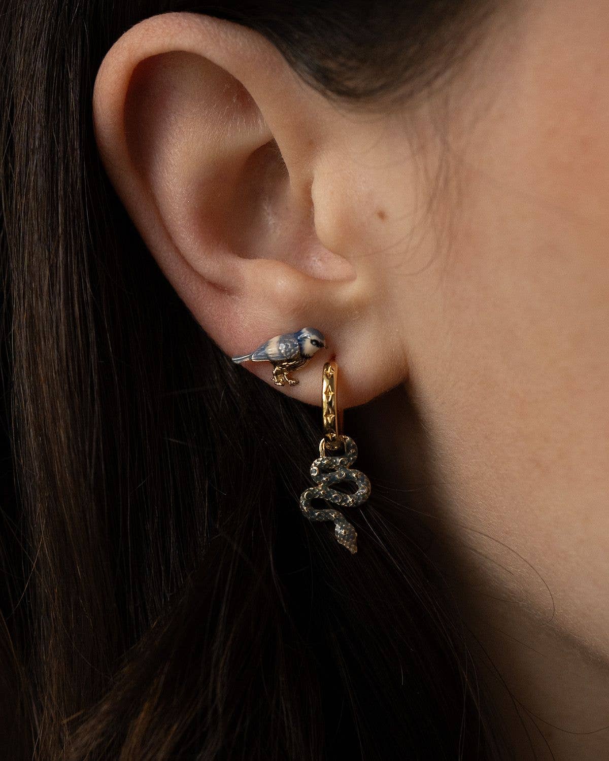 Fable England UK - Enamel Blue Tit Stud Earrings