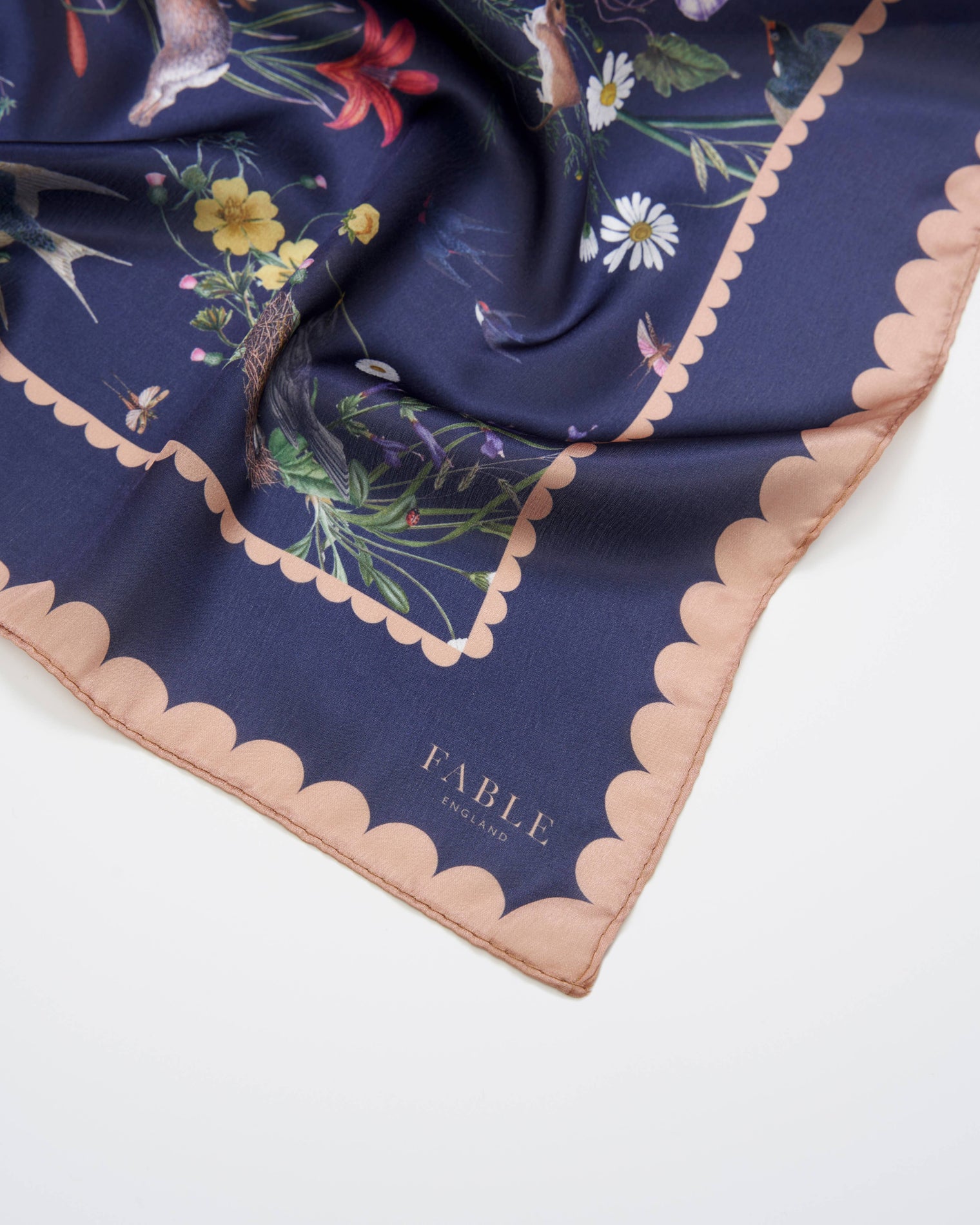 Fable England - Navy Running Bunny Toile Square Scarf
