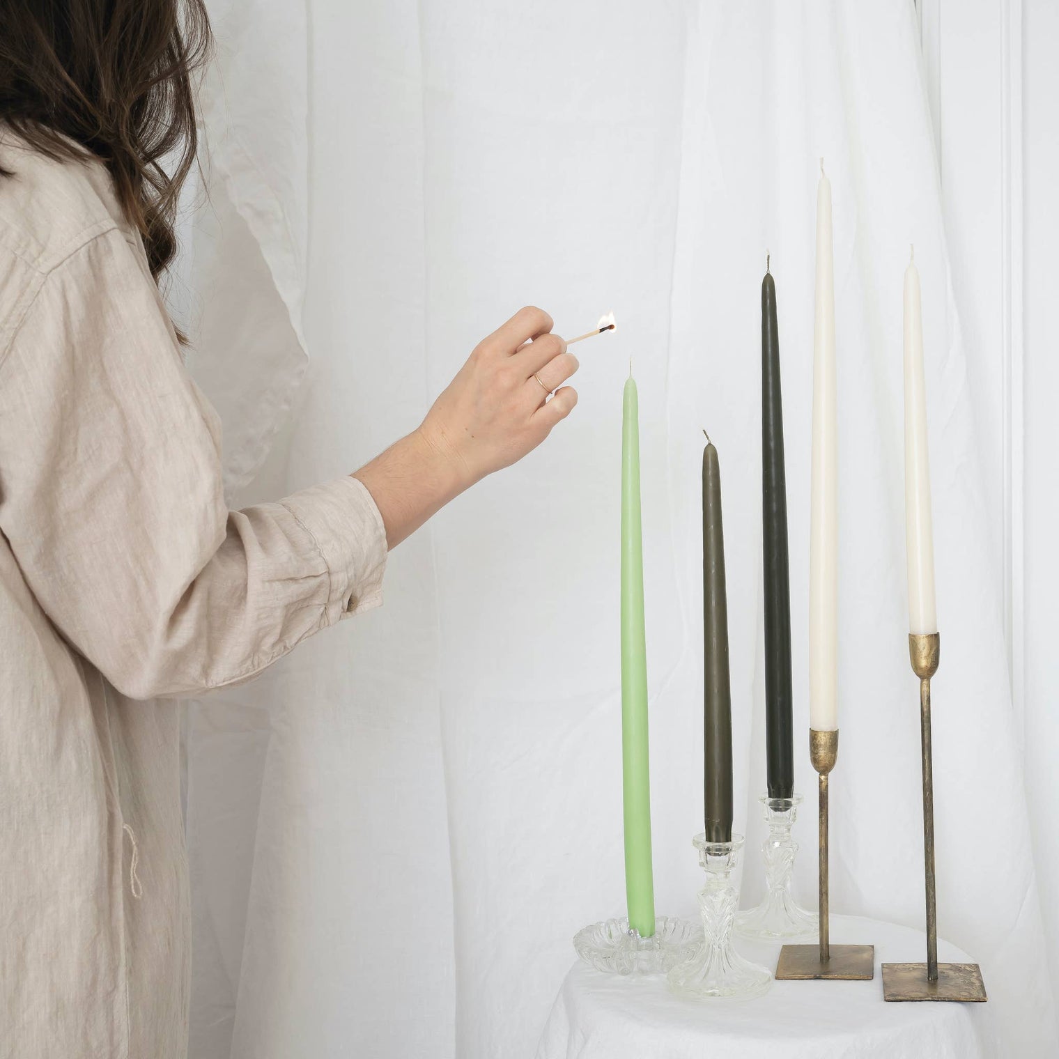 Taper Candles - Pair Olive