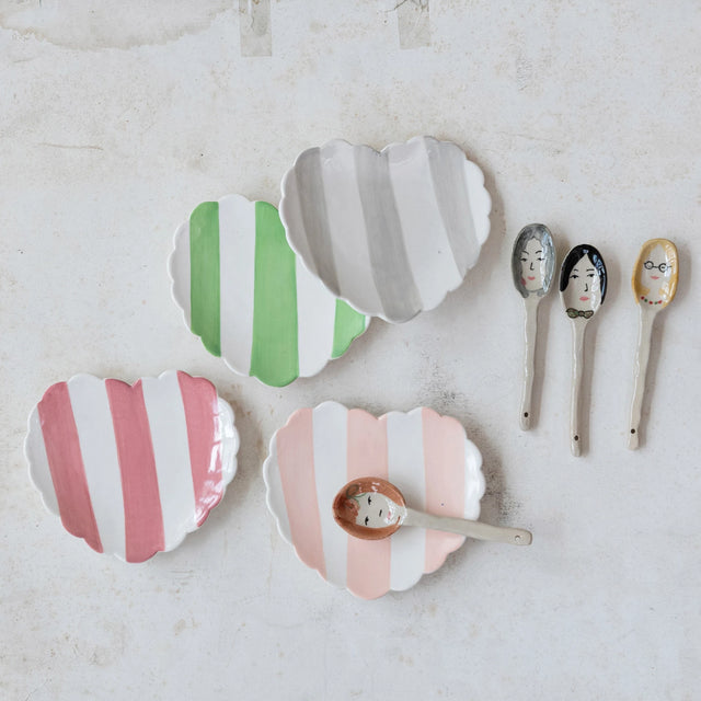 Hand-Painted Stoneware Face Spoons - 4 Styles