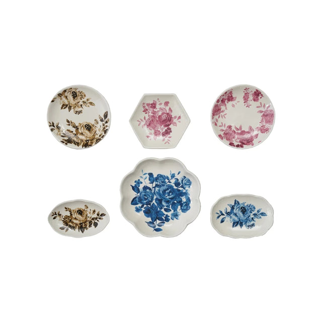 Stoneware Plate Shaped Magnet with Flowers - 6 Styles