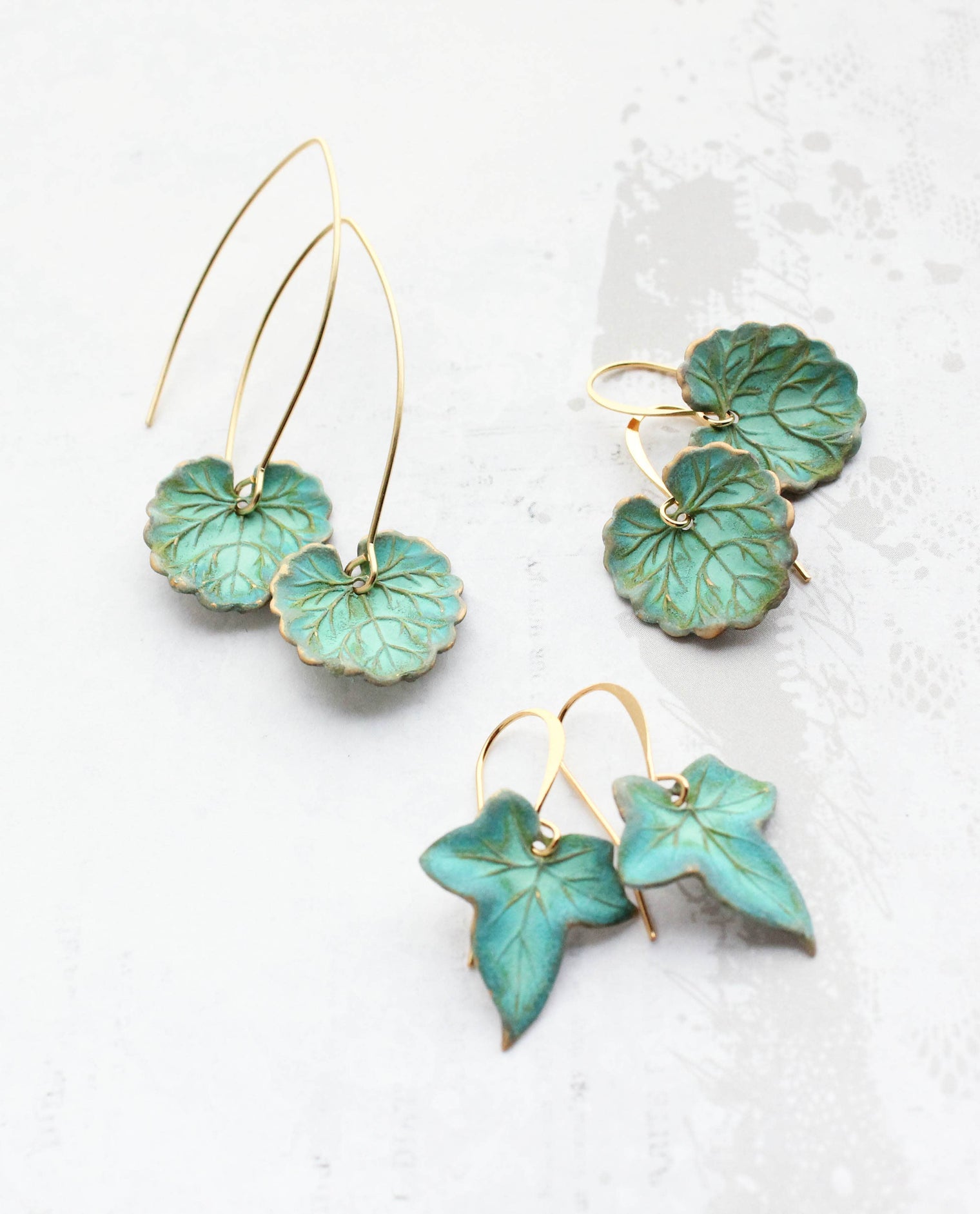 A Pocket of Posies - Ivy Leaf Earrings - Verdigris Patina