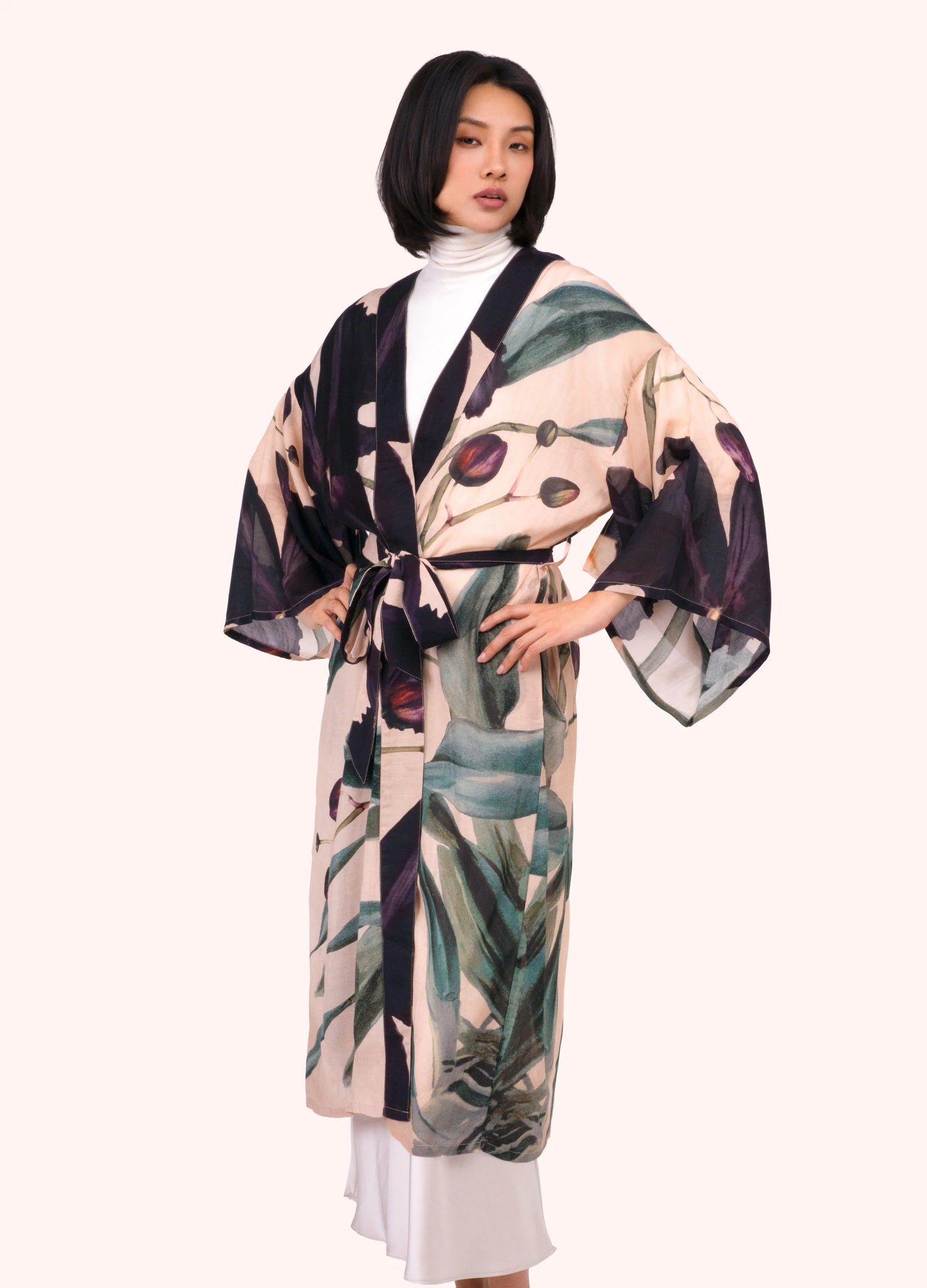 Powder UK - Midnight Orchid Long Kimono Gown