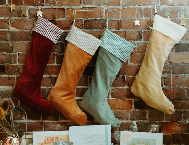 Velvet Stocking with Cotton Striped Cuff - 4 Colours