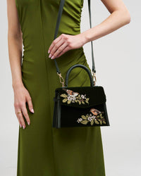 Fable England UK - Eliza Wren Embroidered Top Handle Bag in Green Velvet