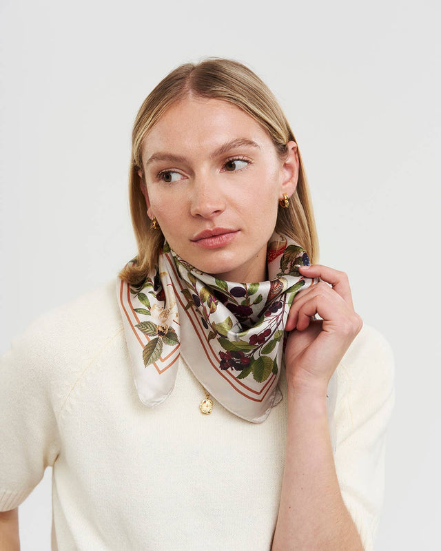 Fable England UK - Orla Mushroom Small Square Scarf in Ivory