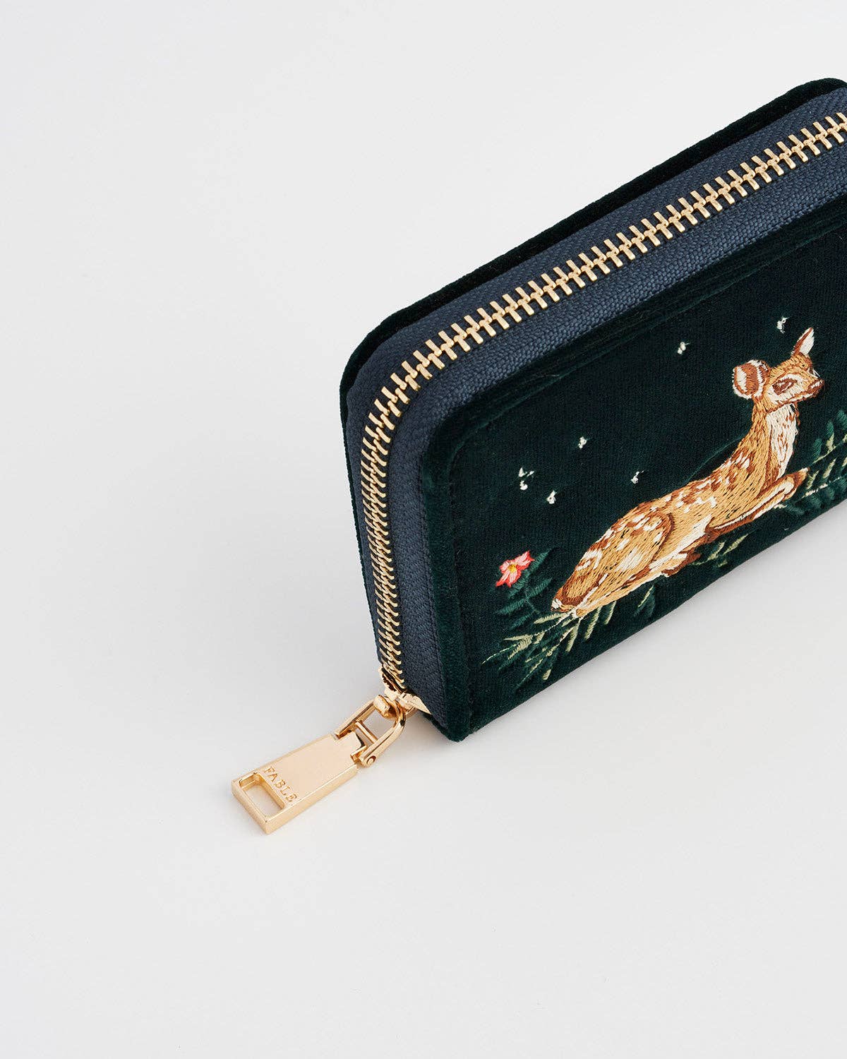 Fable England - Fawn Embroidered Green Small Purse