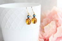 Oval Drop Earrings - Topaz and Navy Blue