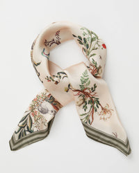 Fable England UK - Toile de Jouy Olive Green Square Scarf