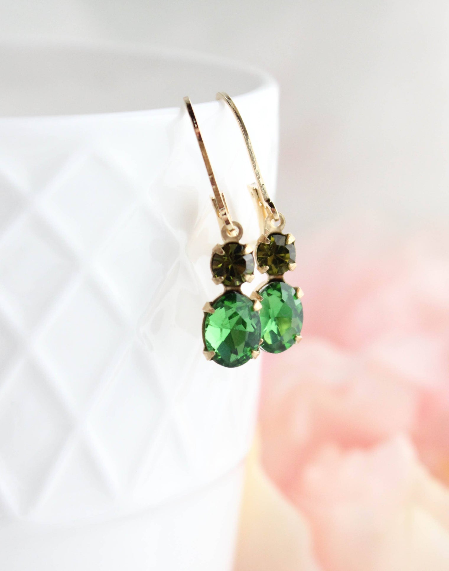 A Pocket of Posies - Little Spring Green Earrings - Vintage Glass