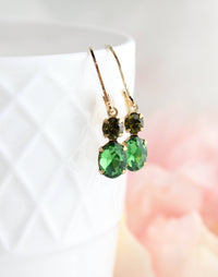 A Pocket of Posies - Little Spring Green Earrings - Vintage Glass