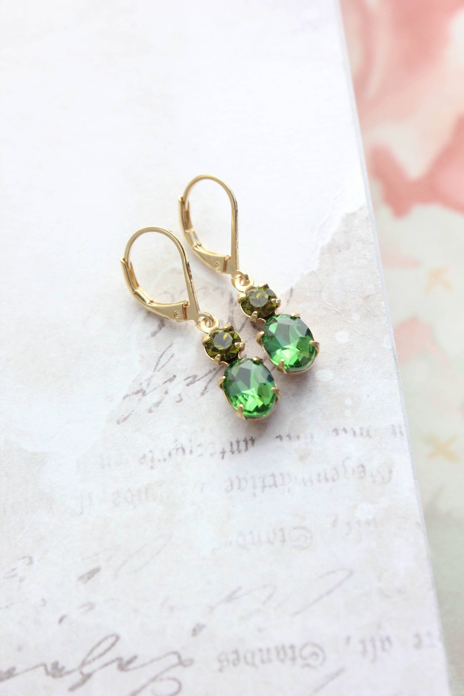 A Pocket of Posies - Little Spring Green Earrings - Vintage Glass