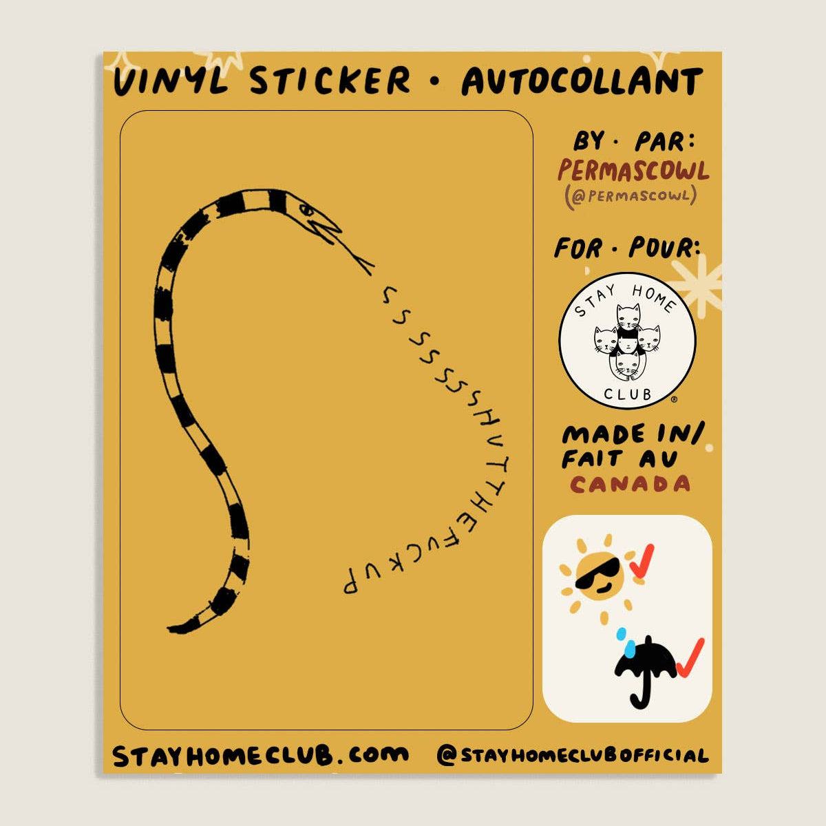 Stay Home Club - STFU Snake Sticker | Waterproof Vinyl Sticker – La ...