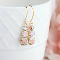 Three Jewel Drop - White w/ Pink Rose