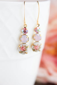 Three Jewel Drop - White w/ Pink Rose