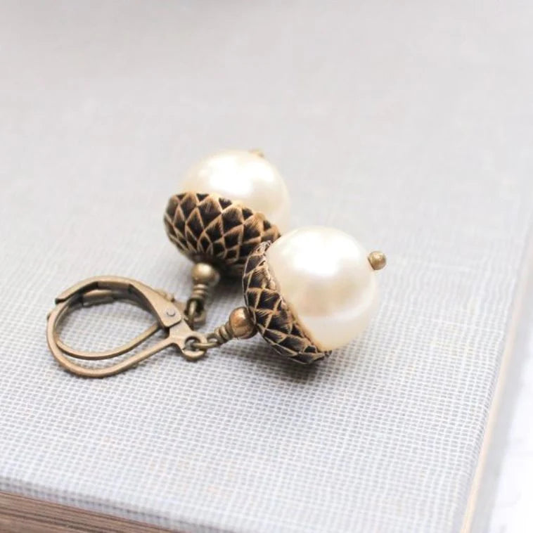 A Pocket of Posies- Pearl Acorn Earrings