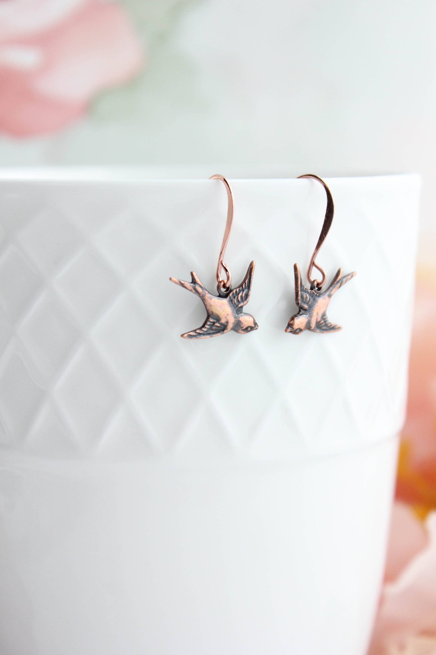 Flying Bird Earrings - Antiqued Copper