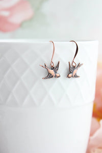 Flying Bird Earrings - Antiqued Copper