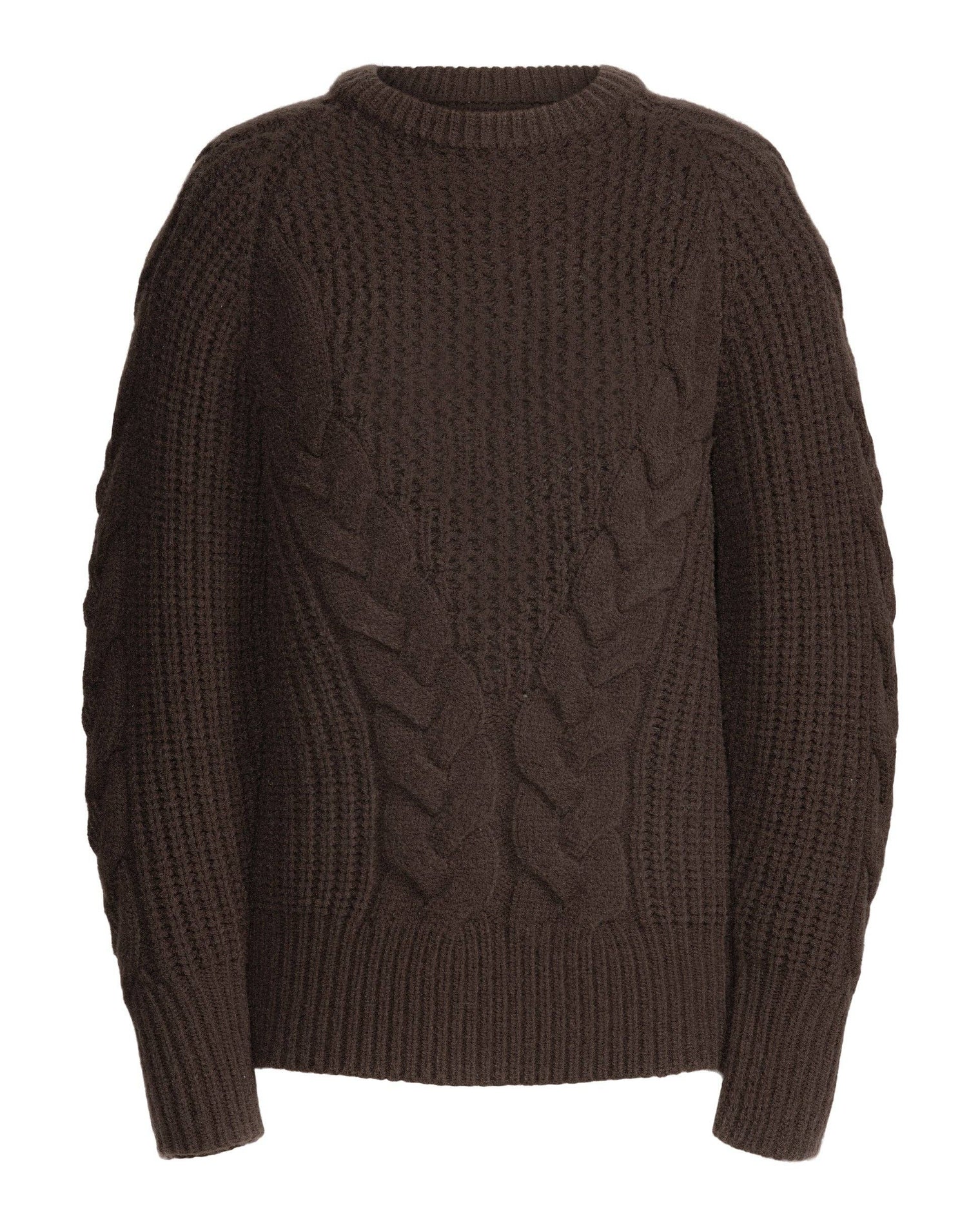 Hilary MacMillan - Brown Long Cable Knit Sweater