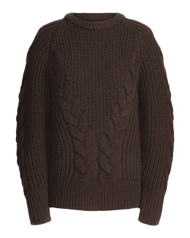 Hilary MacMillan - Brown Long Cable Knit Sweater