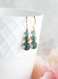 A Pocket of Posies - Vintage Glass Earrings -Three Jewel - Peacock Green and Blue