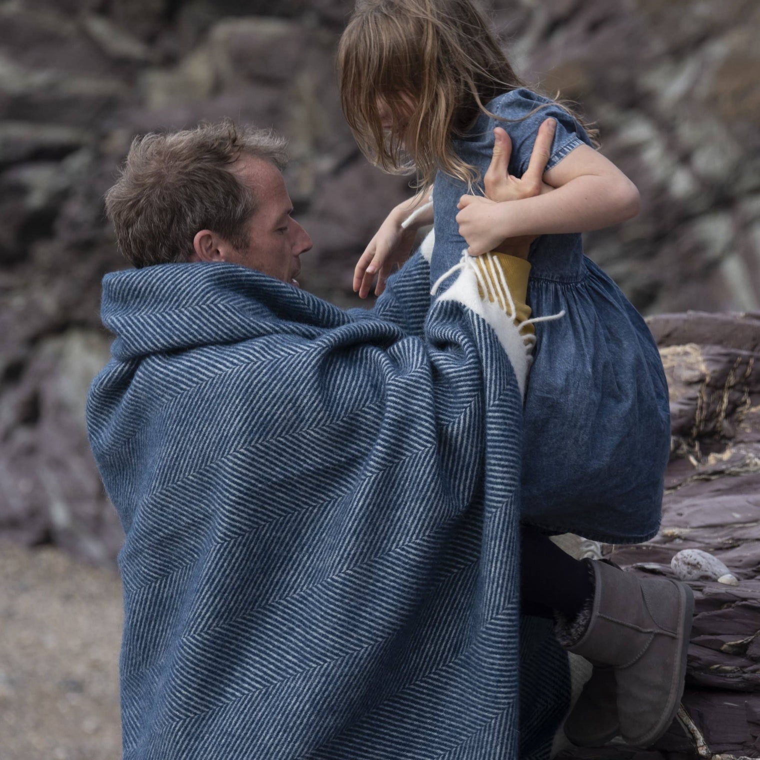 Atlantic Blankets - Sailor Blue Herringbone Wool Blanket