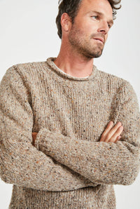 Aran Woollen Mills - Raheen Tweed Roll Neck Mens Sweater - Oat