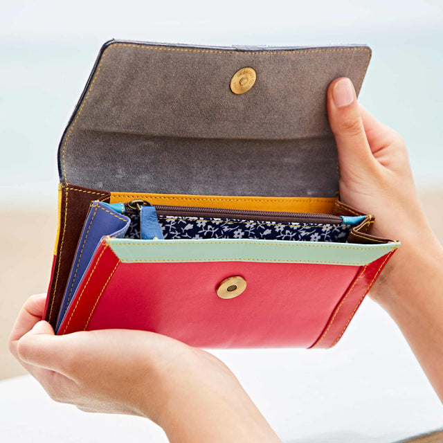 Recycled Handmade Multicoloured Leather Clutch Purse