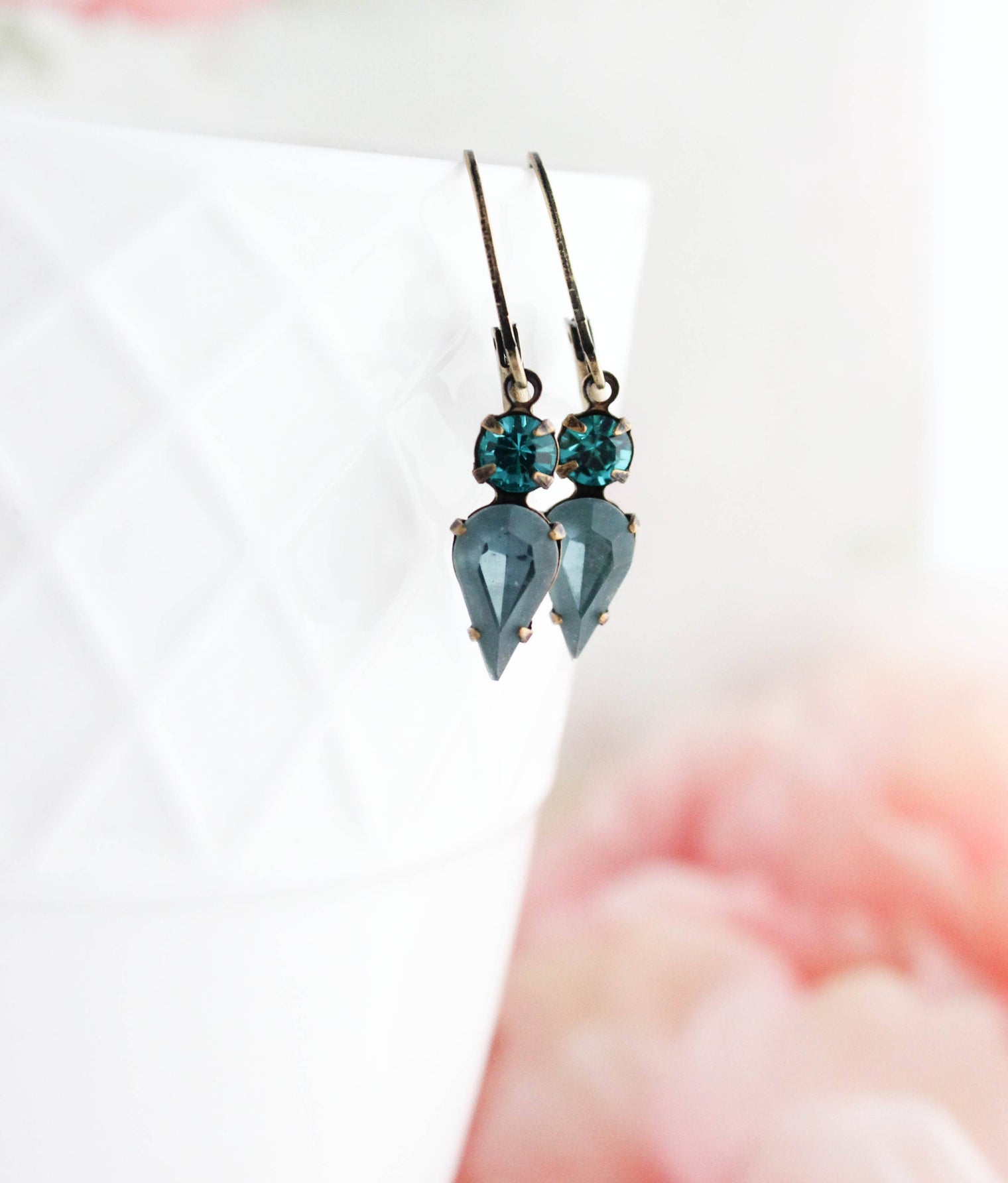 A Pocket of Posies - Tiny Vintage Glass Drop Earrings | Peacock Blue